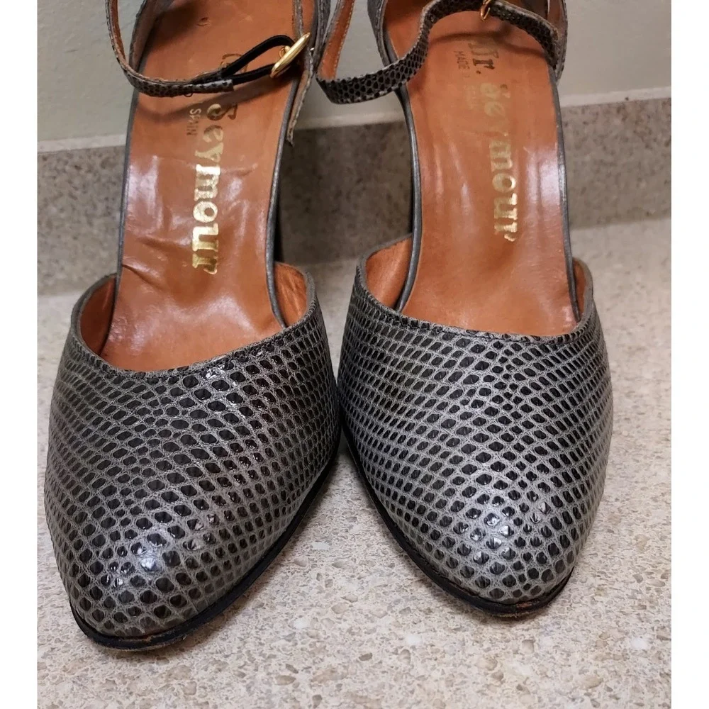 Mr. Seymour Spain Snakeskin Print‎ Leather Ankle Strap Heels Pumps Shoes 8.5